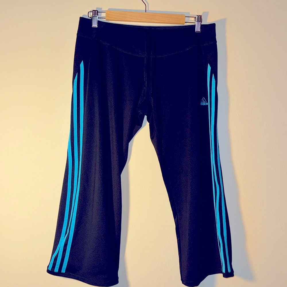 Adidas Women’s Black with Turquoise stripe drawstring joggers